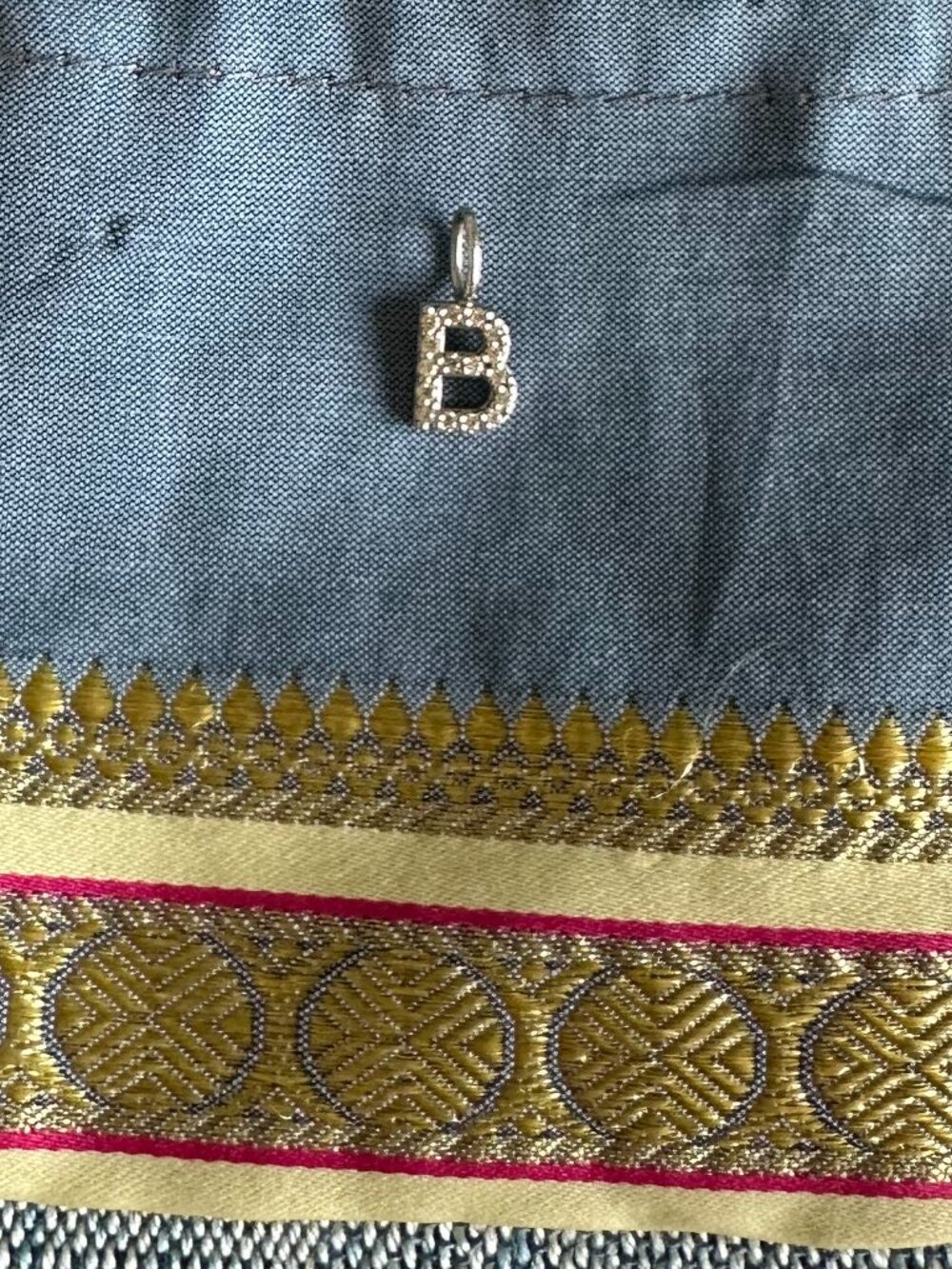 Baby Gold 14k White Gold Diamond Pave Letter Charm - B 9mm